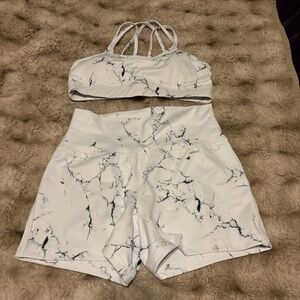 Buff Bunny White Marble Sports Bra and Shorts Set